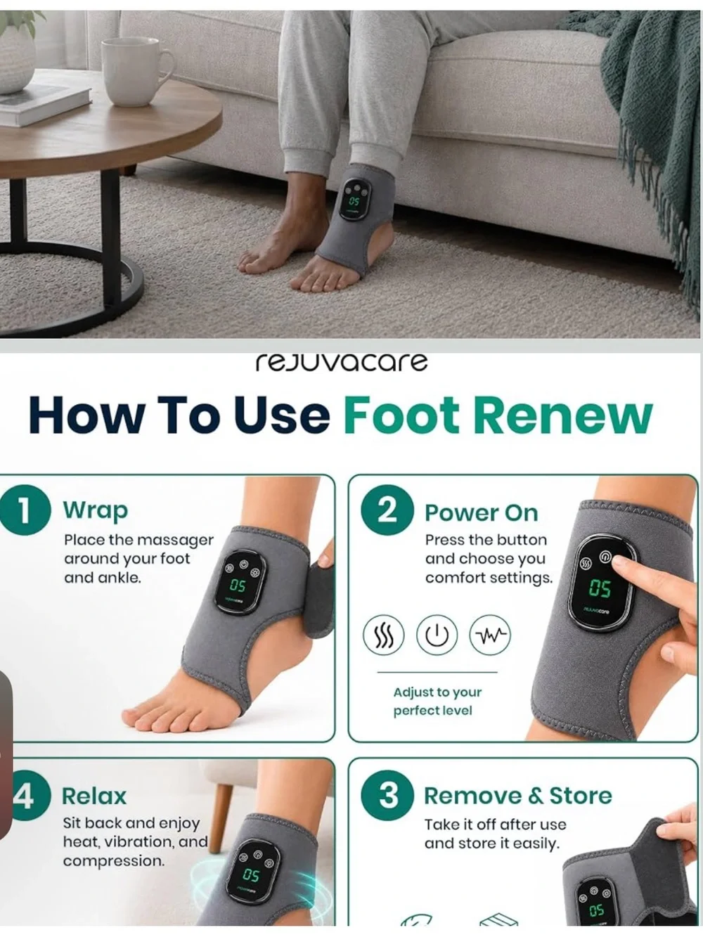 Rejuvacare Advanced Foot Renew Triple Method Foot & Ankle Massager New